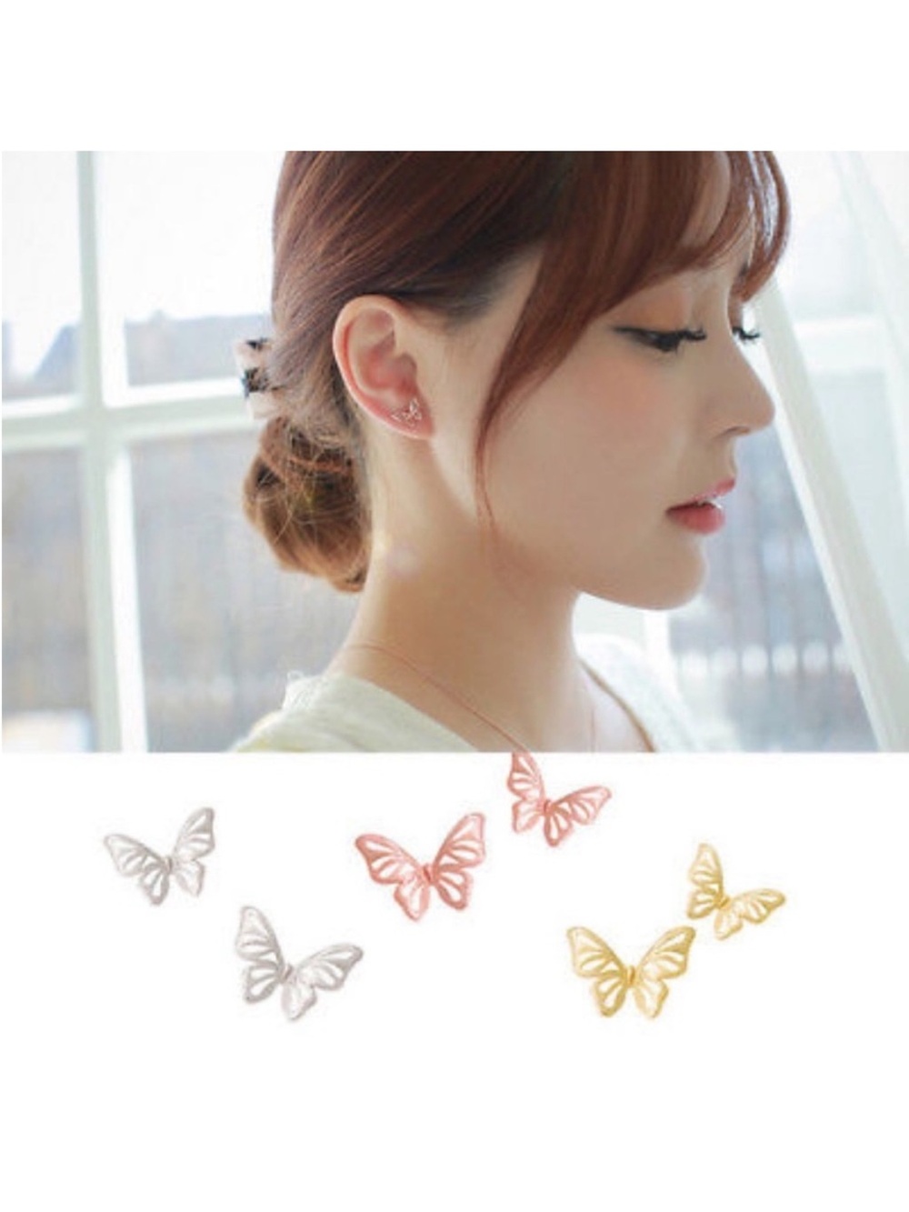 BOUTIQUE Elegant Butterfly Dainty Minimalist Post Earrings - Picture 2 of 7